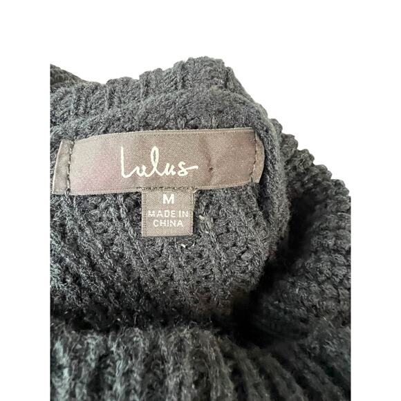 Lulu’s Womens sweater M Medium Black Knit Cold Shoulder Turtleneck Slouchy - Picture 3 of 11